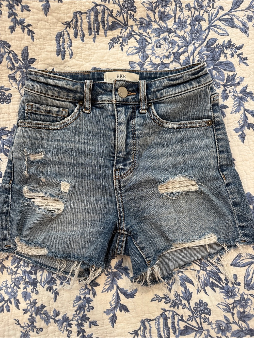 BKE Light Blue Distressed Denim Cutoff Shorts